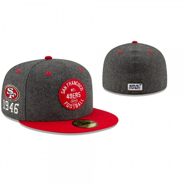 San Francisco 49ers Heather Charcoal Scarlet 2019 NFL Sideline Home 1940s 59FIFTY Fitted Hat