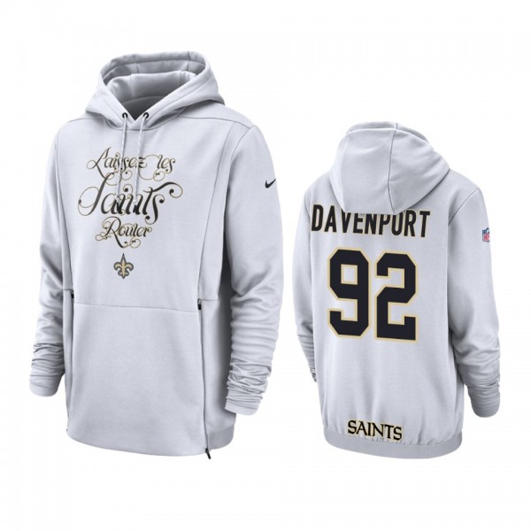 New Orleans Saints #92 Marcus Davenport White Nike Sideline Lockup Hoodie - Men's