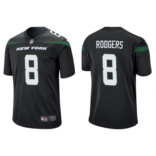 Men's New York Jets Aaron Rodgers Black Game Jerse...