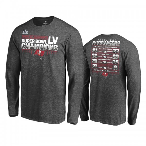 Tampa Bay Buccaneers Charcoal Super Bowl LV Champions Lateral Schedule Long Sleeve T-Shirt