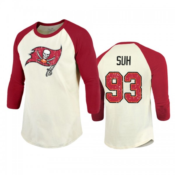 Tampa Bay Buccaneers Ndamukong Suh Cream Red Vintage Inspired Name & Number Raglan T-Shirt