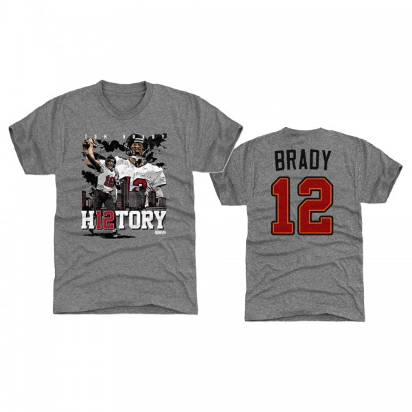 Men's Tampa Bay Buccaneers Tom Brady Gray 600th Career Pass TD Player Graphic T-Shirt