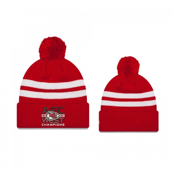 Kansas City Chiefs Red 2020 AFC West Division Champions Top Stripe Pom Knit Hat