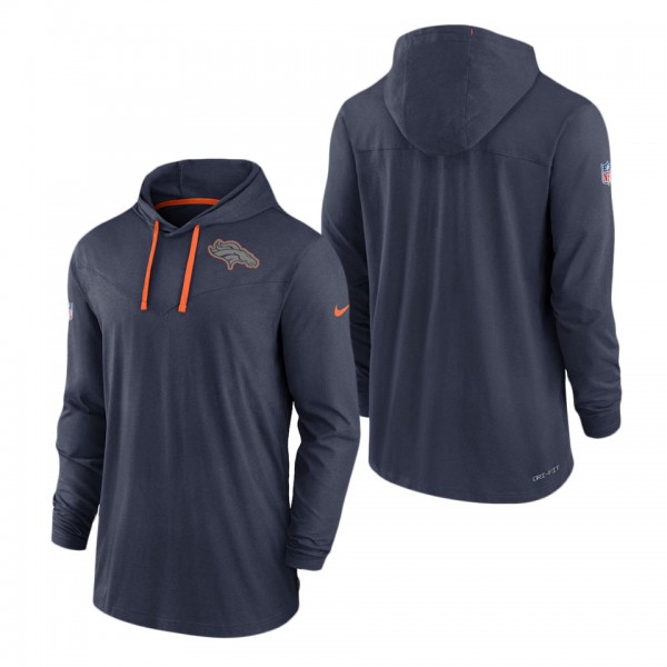 Men's Denver Broncos Navy Sideline Pop Performance Pullover Long Sleeve Hoodie T-Shirt