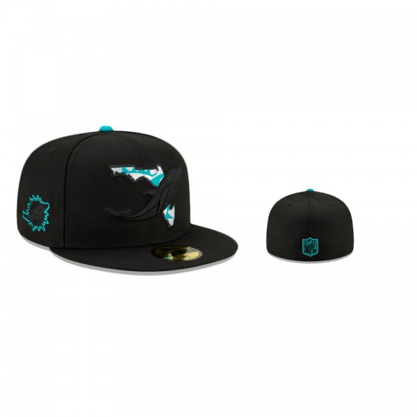 Miami Dolphins Black State Logo Reflect 59Fifty Ha...