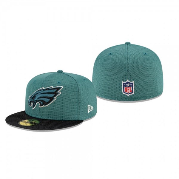 Philadelphia Eagles Midnight Green Black 2021 NFL Sideline Road 59FIFTY Fitted Hat