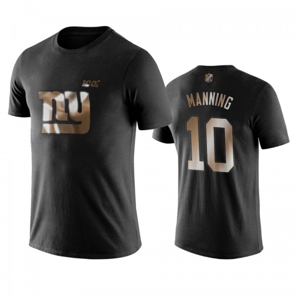 Eli Manning New York Giants Black Golden 100th Season Name & Number T-Shirt