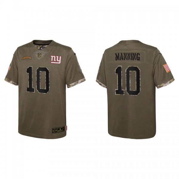 Eli Manning Youth New York Giants Olive 2022 Salut...