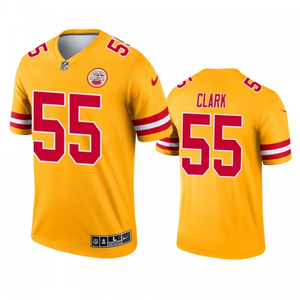 Kansas City Chiefs Frank Clark Yellow 2021 Inverte...