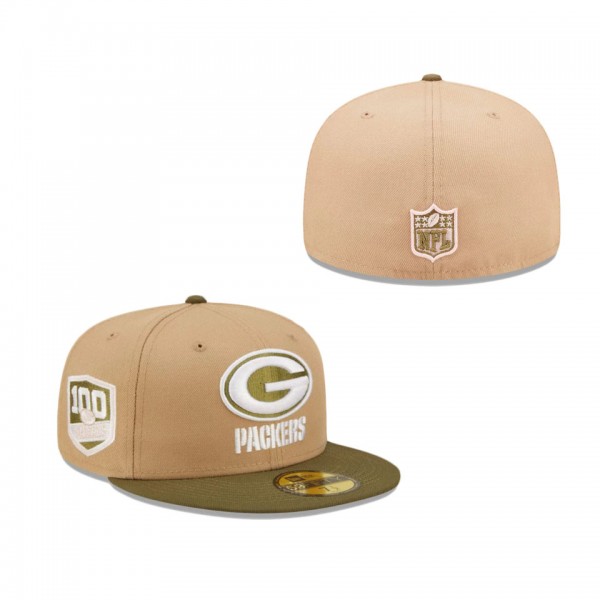 Green Bay Packers 100th Anniversary Saguaro Tan Olive 59FIFTY Fitted Hat