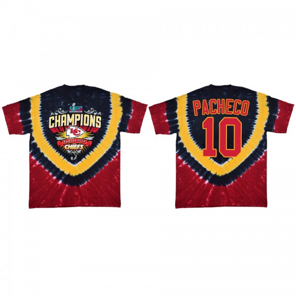 Isiah Pacheco Kansas City Chiefs Red Super Bowl LVII Champions Shield Tie Dye T-Shirt