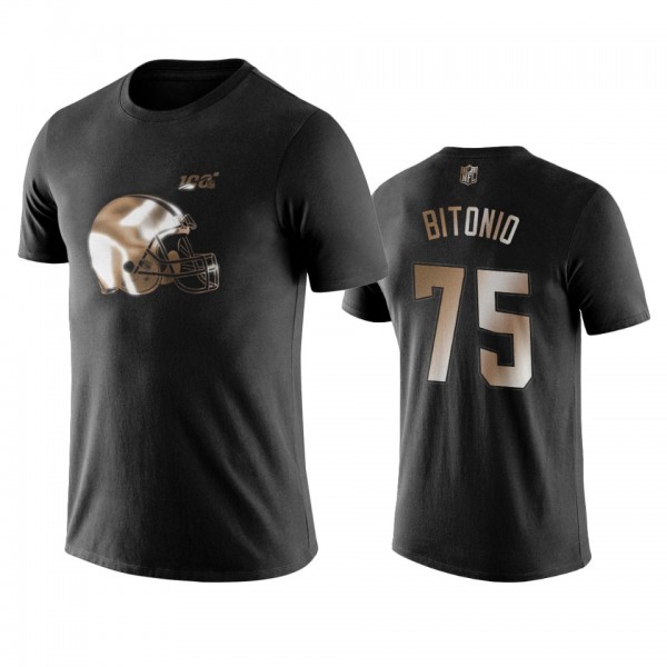 Joel Bitonio Cleveland Browns Black Golden 100th Season Name & Number T-Shirt