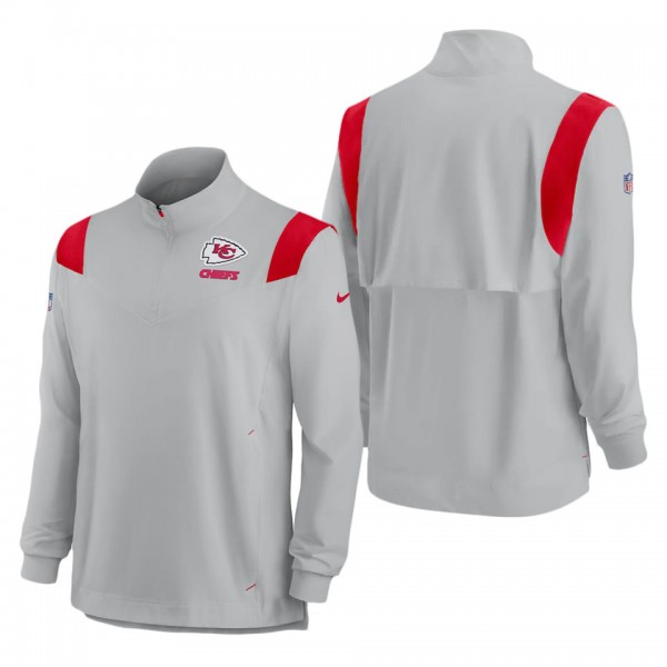 Men's Kansas City Chiefs Gray Sideline Coach Chevron Lockup Quarter-Zip Long Sleeve Top