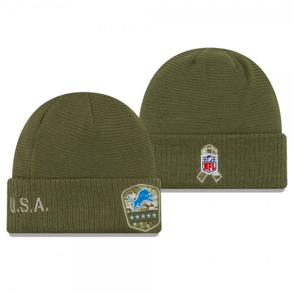 Detroit Lions Olive 2019 Salute to Service Sideline Cuffed Knit Hat