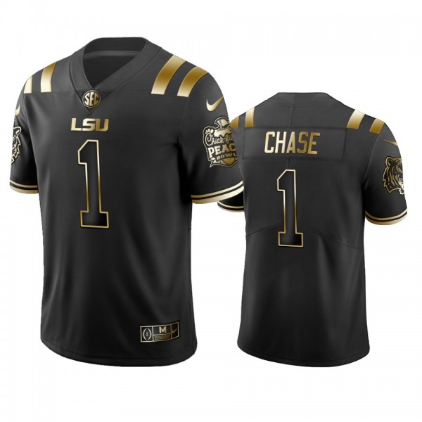 LSU Tigers Ja'Marr Chase Black 2019 Peach Bowl Champions Golden Edition Jersey