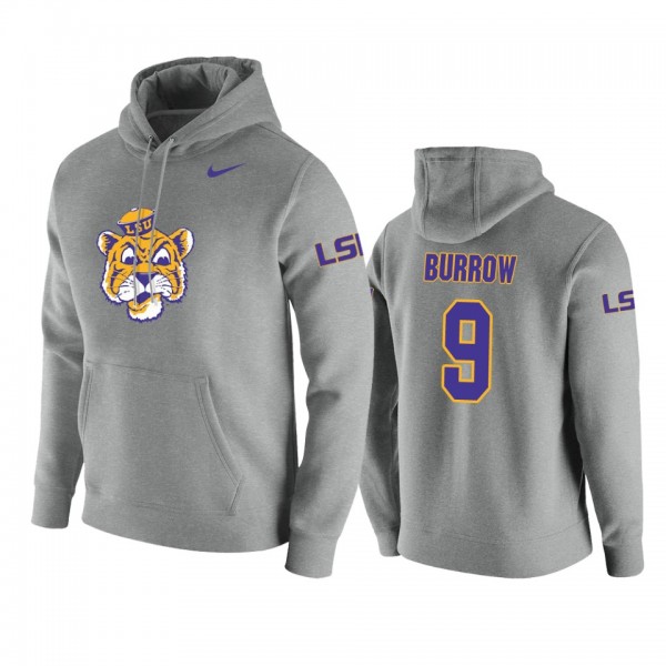 LSU Tigers Joe Burrow #9 Heathered Gray Vault Logo Club Nike Hoodie