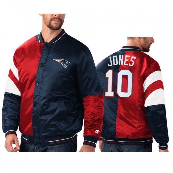 New England Patriots Mac Jones Navy Red Split Lead...