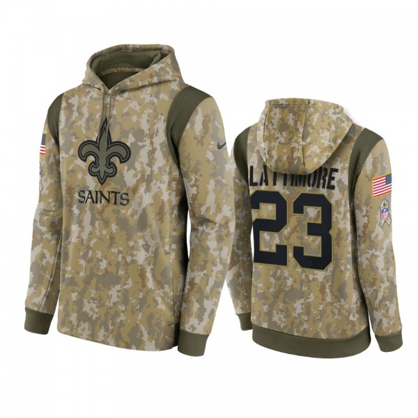 New Orleans Saints Marshon Lattimore Camo 2021 Salute To Service Therma Hoodie