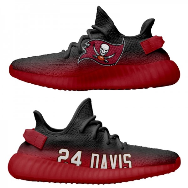 Men's Yeezy Boost 350 Tampa Bay Buccaneers Carlton Davis Black Red Lightweight Shoes