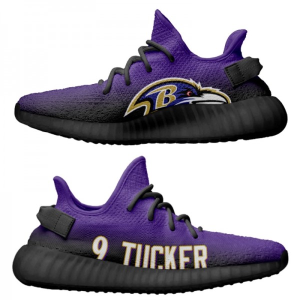 Men's Yeezy Boost 350 Baltimore Ravens Justin Tucker Purple Lightweight Shoes
