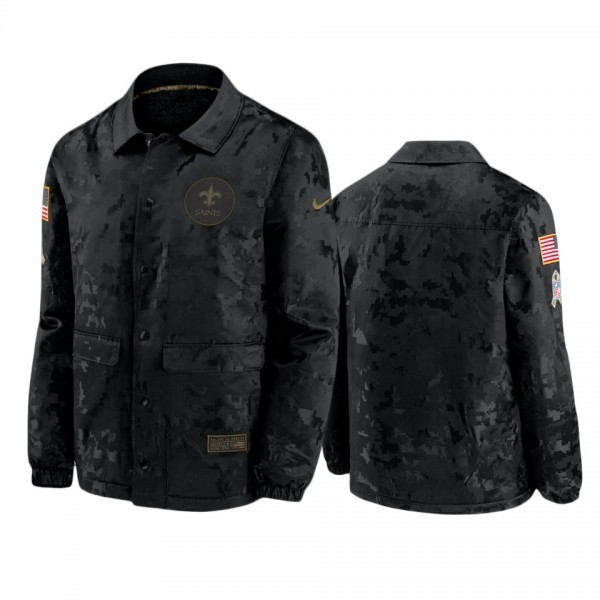 Men's New Orleans Saints Black 2020 Salute to Service Sideline Satin Full-Snap Jacket