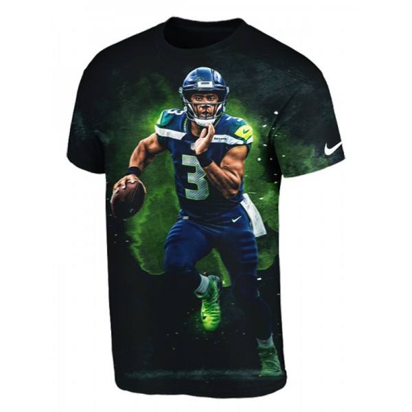 Men's Seattle Seahawks Russell Wilson Black 3D Printed Player Graphic T-Shirt