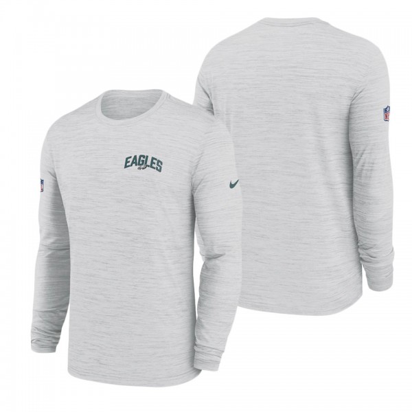 Men's Philadelphia Eagles Nike White Velocity Athletic Stack Performance Long Sleeve T-Shirt