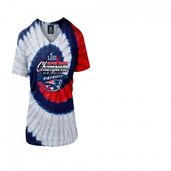 Patriots # Navy Super Bowl LIII Champions Tie Dye Spiral T-Shirt - Women's