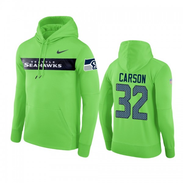 Seattle Seahawks #32 Chris Carson Neon Green Nike Pullover Sideline Team Hoodie - Men's