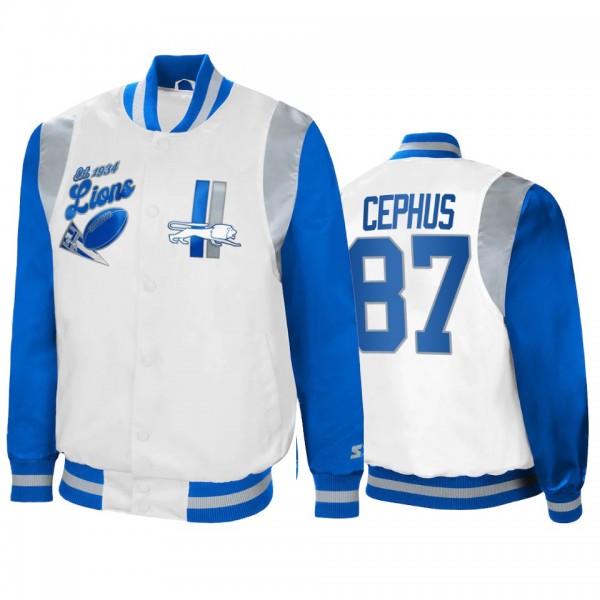 Detroit Lions Quintez Cephus White Blue Retro The All-American Full-Snap Jacket