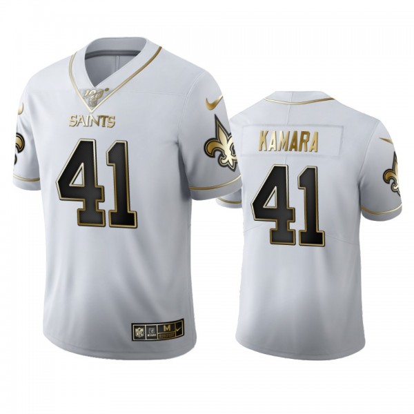 Alvin Kamara Saints White 100th Season Golden Edit...