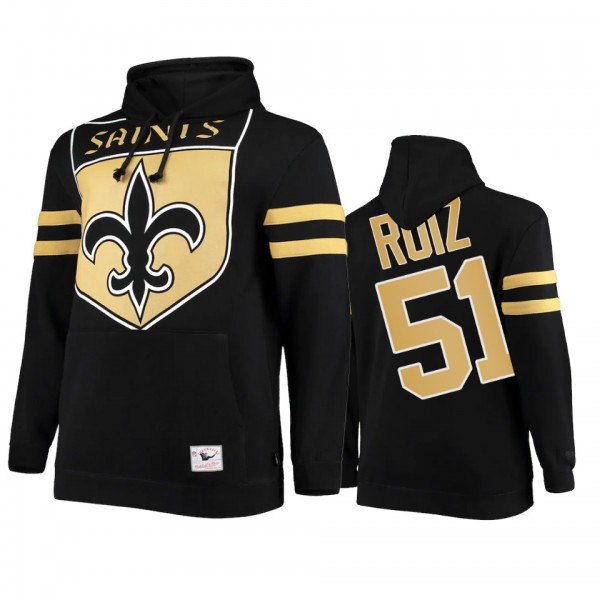 New Orleans Saints Cesar Ruiz Black Big Face Historic Logo Fleece Pullover Hoodie