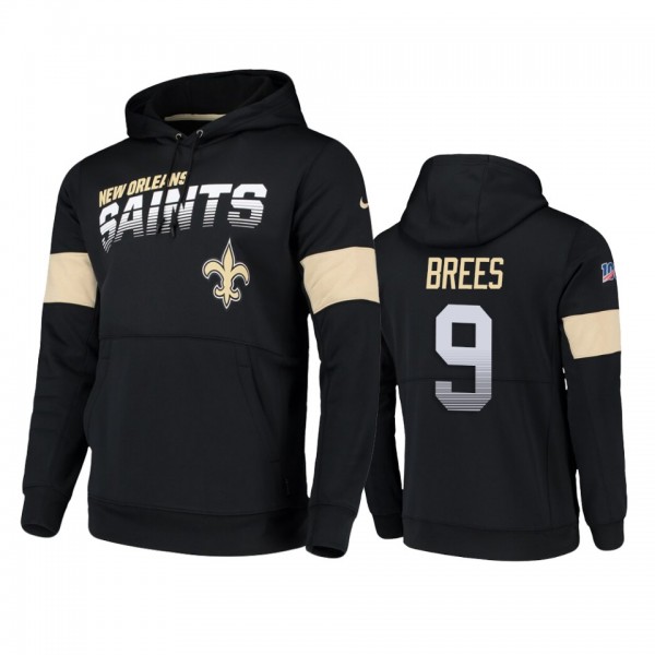 New Orleans Saints Drew Brees Black 100th Season Sideline Team Logo Hoodie