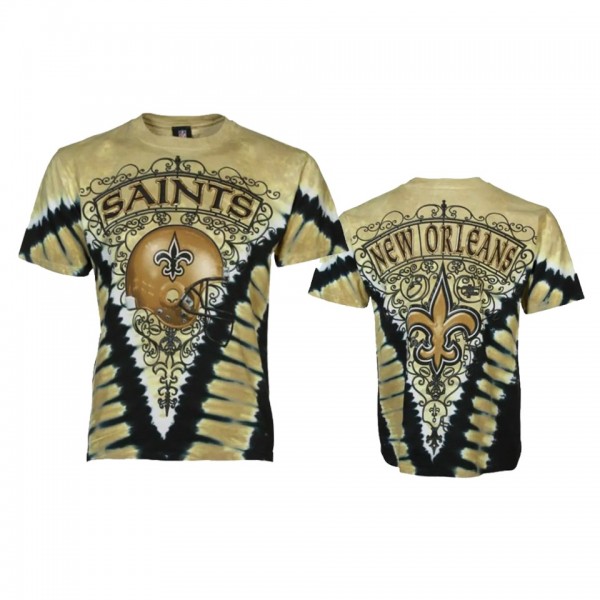 New Orleans Saints Gold Black Tie-Dye V T-Shirt