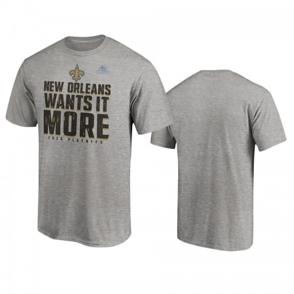 New Orleans Saints Heather Gray 2020 NFL Playoffs Shift T-Shirt