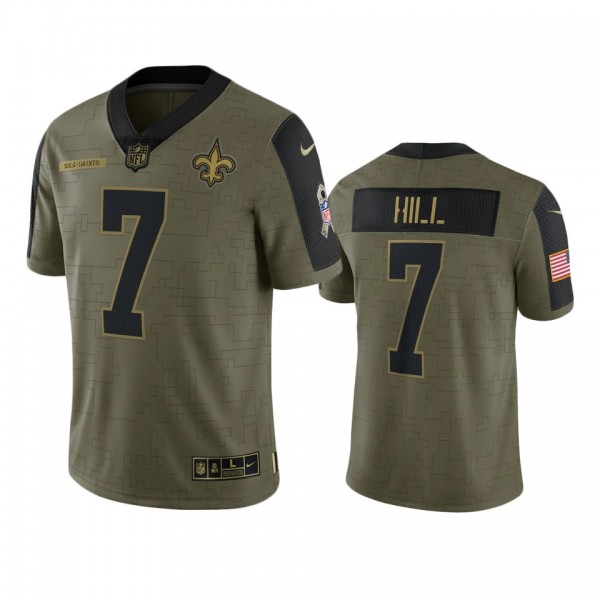 New Orleans Saints Taysom Hill Olive 2021 Salute To Service Limited Jersey