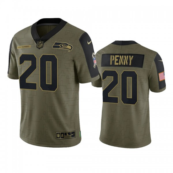 Seattle Seahawks Rashaad Penny Olive 2021 Salute T...
