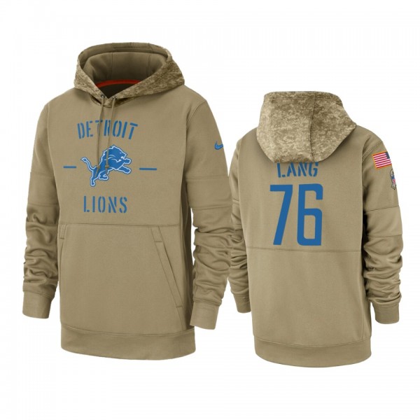 Detroit Lions T.J. Lang Tan 2019 Salute to Service Sideline Therma Pullover Hoodie