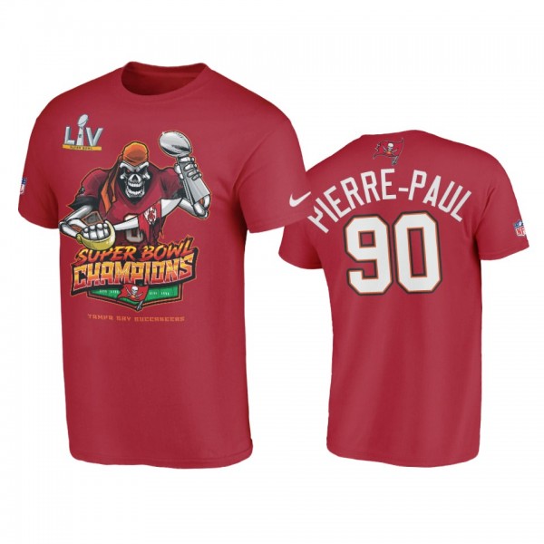 Tampa Bay Buccaneers Jason Pierre-Paul Red Super Bowl LV Champions Cartoon T-Shirt