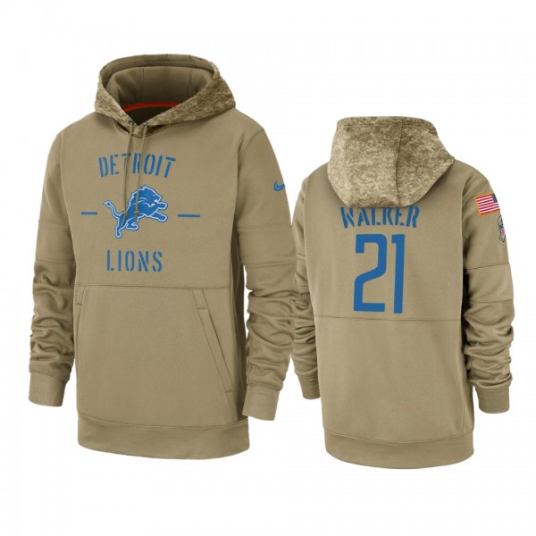 Detroit Lions Tracy Walker Tan 2019 Salute to Service Sideline Therma Pullover Hoodie