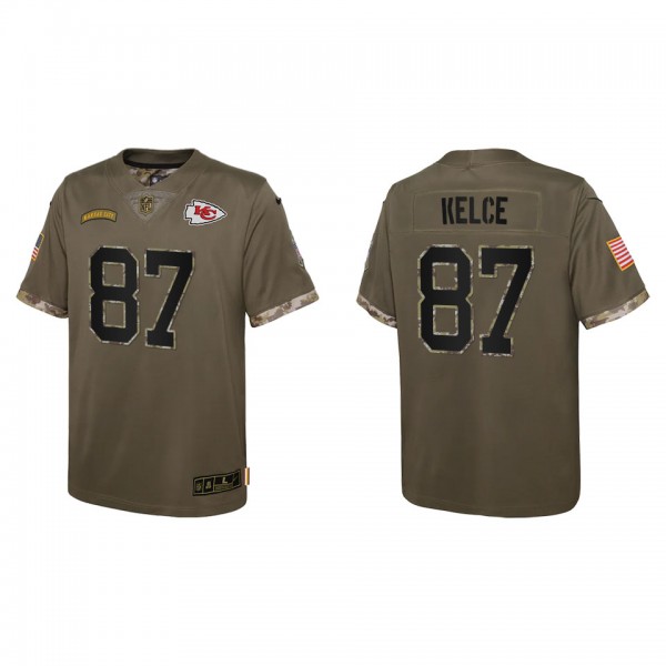 Travis Kelce Youth Kansas City Chiefs Olive 2022 Salute To Service Limited Jersey