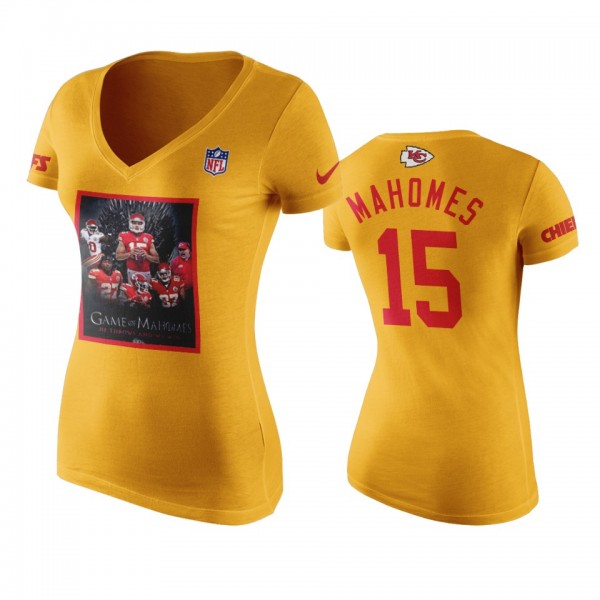 Kansas City Chiefs #15 Patrick Mahomes Gold Throws and We Win Art T-Shirt