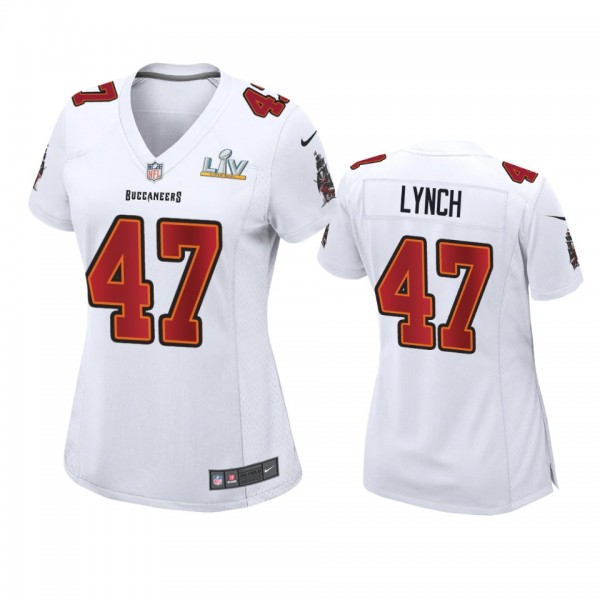 Women's Tampa Bay Buccaneers John Lynch White Super Bowl LV Game Fashion Jersey