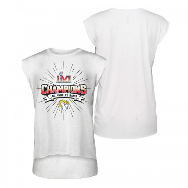 Women's Los Angeles Rams WEAR by Erin Andrews White Super Bowl LVI Champions Burst Muscle Sleeveless T-Shirt