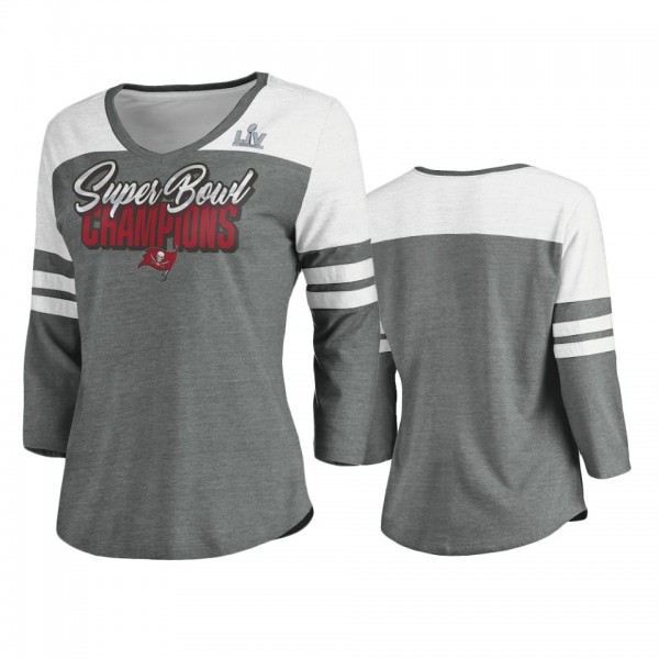 Women's Tampa Bay Buccaneers Gray White Super Bowl LV Champions Post Pattern Raglan T-Shirt