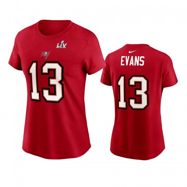 Women's Tampa Bay Buccaneers Mike Evans Red Super Bowl LV Name Number T-shirt