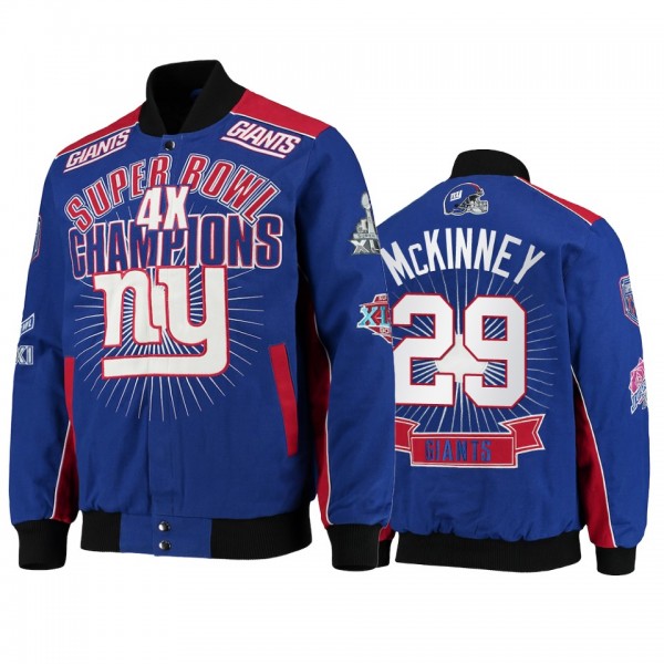 New York Giants Xavier McKinney Royal Super Bowl Champions Extreme Triumph Commemorative Full-Snap Jacket