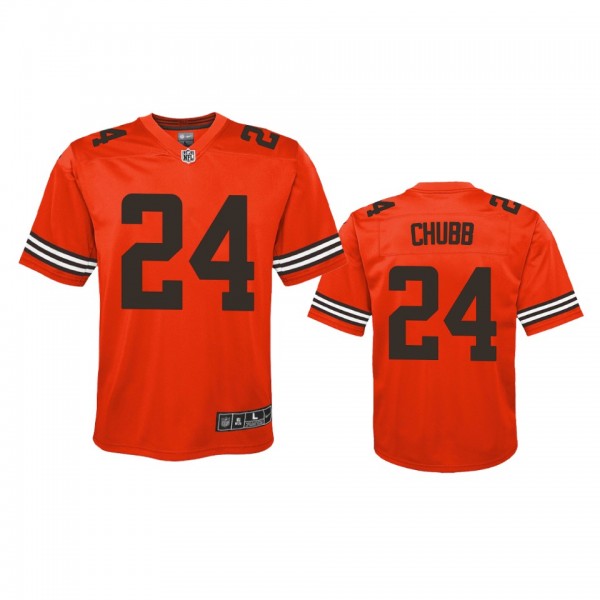 Youth Browns Nick Chubb Orange Inverted Game Jerse...