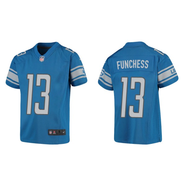Youth Funchess Lions Blue Game Jersey