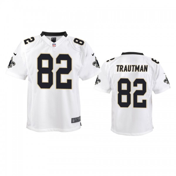 Youth Saints Adam Trautman White Game Jersey